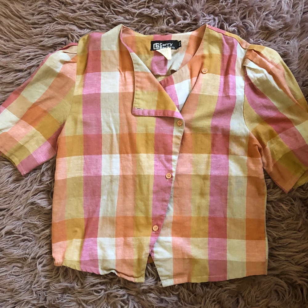 Plaid button down crop top